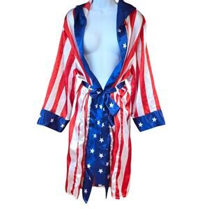 American Classic, Red, white and blue, stars and stripes satin like boxing robe